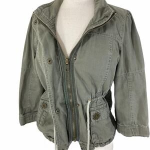 Army green utility jacket,  Mustard Seed ladies medium zip front drawstring coat